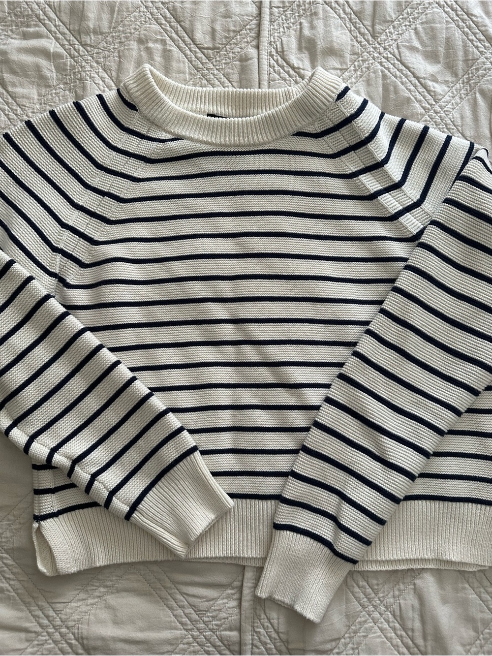 French Connection Cream Crewneck Sweater with Black Stripes